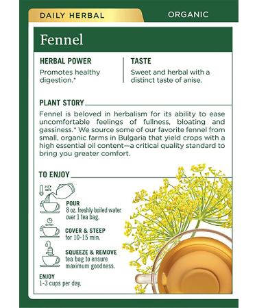 Traditional Medicinals Organic Fennel Herbal Tea - Digestive Health Support (Pack of 2, 32 Tea Bags) - Buy Online on SooperMarket.com