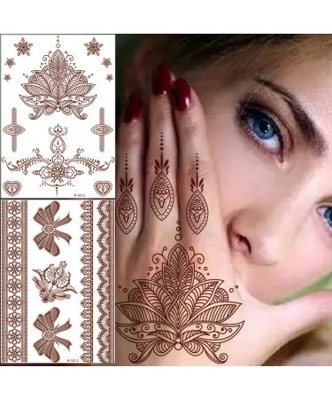 Brown Henna Temporary Tattoo Lace Fake Tattoos Semi Permanent Tattoo Stickers Waterproof Tattoo Markers for Skin Butterfly Stars Design Wedding Party Festival Tattoos Decorations Tattoo Supplies 6PCS tattoo-lace