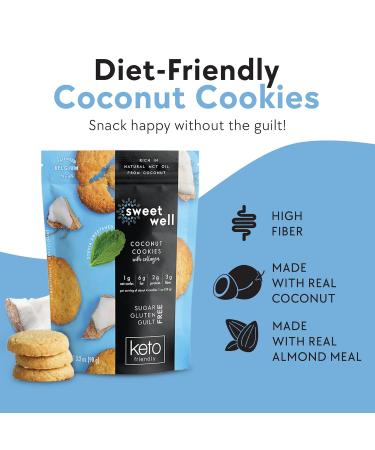 Sweetwell Coconut Cookies - Low Carb, Keto, Gluten-Free Snack with Real Ingredients, Stevia Sweetener, Collagen - Sugar-Free 3.2 oz (Pack of 3) - Buy Online on SooperMarket.com