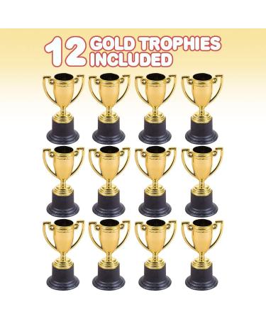 ArtCreativity Gold Plastic Trophies for Kids - Pack of 12 | 4 Inch Golden Colored Trophy Set for Football, Soccer, Baseball | Carnival Prizes and Party Favors for Boys and Girls - Buy Online on SooperMarket.com