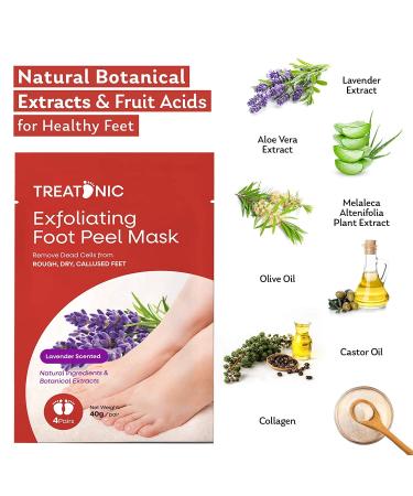 Treatonic Foot Peel Mask - 4 Pairs for Soft Skin, Exfoliates Calluses & Dead Skin - Lavender, Men & Women - Buy Online on SooperMarket.com