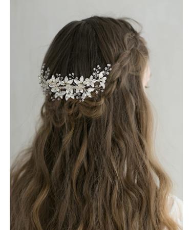 SWEETV Rhinestone Bride Wedding Hair Comb with Pearl Bridal Hair Piece - Handmade Crystal Hair Clip for Women and Girls in Silver - Buy Online on SooperMarket.com
