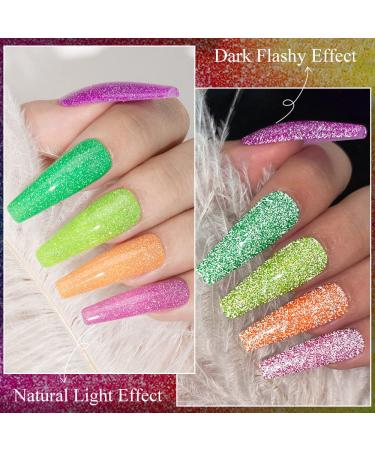 MIZHSE Neon Reflective Glitter Gel Polish Set - Fluorescent Shiny Disco Sparkle - UV LED Soak Off Gel Kit for DIY Nail Art - Salon Quality - Buy Online on SooperMarket.com