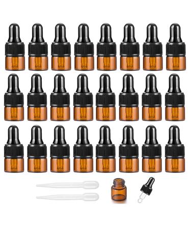Alledomain 24Pcs 1Ml Amber Glass Sample Dropper Bottles Empty Mini Bottles with Dropper Pipettes Plastic Cap Refillable Small Sample Vials Container for Essential Oils Perfume Cosmetic Liquid