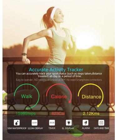 Synwee Kids Fitness Tracker Watch - IP68 Waterproof Non-Bluetooth Pedometer/Vibration Alarm Clock/Timer - Black - Buy Online on SooperMarket.com