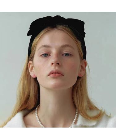 YERTTER Dainty Black Velvet Knot Bow Turban Wide Headbands Yoga Thick Headbands Wide Hairbands Headband Headwrap Hair Band Fashion Hair Accessories for Women