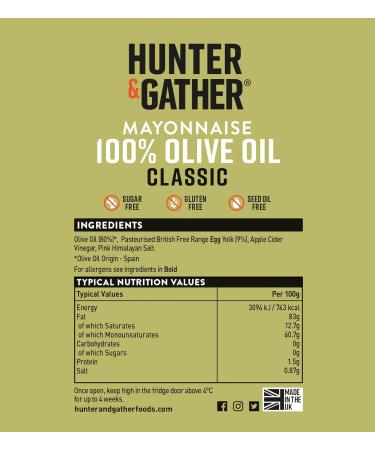Hunter & Gather Olive Oil Mayo 3 x 250g | Paleo Keto, Sugar & Gluten Free | Made with Olive Oil & British Free Range Egg Yolk | 750g - Buy Online on SooperMarket.com