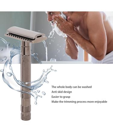 Double Edge Safety Razor Set | Manual Shaving Razor with 10 Blades & Stand | Reusable Alloy Grooming Tool for Effortless Shaving - Buy Online on SooperMarket.com