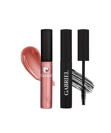 Gabriel Cosmetics Lip Gloss  Natural Lipgloss  Paraben Free  Vegan  Gluten-free Cruelty-free  Non GMO  High performance and long lasting  Infused with Jojoba Seed Oil and Aloe  .27 fl oz. (Nectar Gloss / Black Mascara)