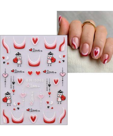 JMEOWIO 6 Sheets 3D Embossed Valentines Day Heart Nail Art Stickers Decals Self-Adhesive 5D Cute Colorful Nail Supplies Nail Art Design Decoration Accessories - Buy Online on SooperMarket.com