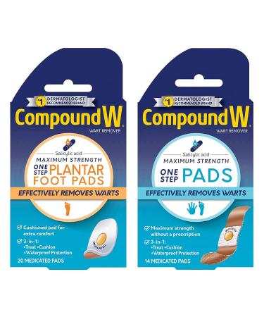 Compound W Wart Remover Pads Pack 14 One Step Pads and 20 Plantar Foot Pads