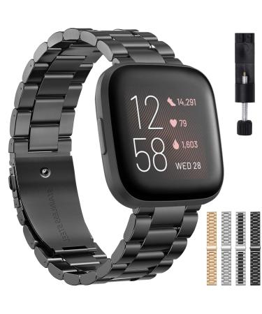 Liwin Metal Band Compatible with Fitbit Versa 2 / Versa/Versa Lite (Not for Versa 3 / Sense), Bands for Men Women, Replacement Stainless Steel Bracelet Wrist Bands Strap Accessory, Black