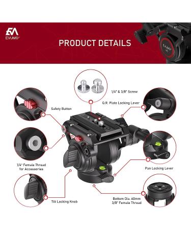 V6 Professional Video Fluid Head Mount for DSLR Cameras & Camcorders - Max Load 17lbs/8kg - Buy Online on SooperMarket.com