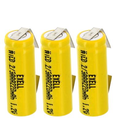 3x Exell 2/3AAA NiCD 220mAh 1.2V Flat top Rechargeable Battery with Tabs