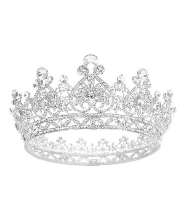 S SNUOY Silver Crowns for Women Crystal Queen Crown Full Round Wedding Headband for Birthday Pageant Prom