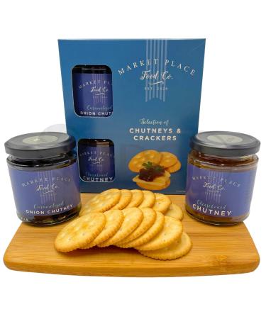 Traditional Savoury Chutney & Biscuits Gift Set - Cheeseboard Chutney Caramelised Onion Chutney and Cracker Rounds - Food Gifts for Cheese Lovers and Afternoon Tea Connoisseur