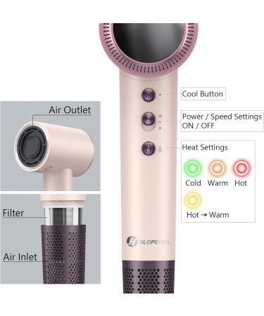 Slopehill Hair Dryer - 110 000 RPM High-Velocity Low Noise Lightweight | Intelligent Temperature Control for Home Salon & Travel - Pink & Rose Gold - Buy Online on SooperMarket.com