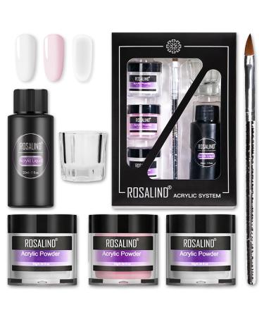 Acrylic Nail Kit - Acrylic Powder Set with Pink White Clear Colors Acrylic Powder and Acrylic Liquid with Acrylic Nail Brush Nail Acrylic Powder Set for Nails Extension Kit Nail Art Pink White Clear 3 Colors