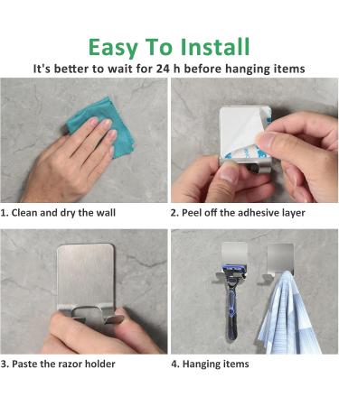 Boxing Razor Bracket Shower | Multi-Purpose Stainless Steel Hooks for Bathroom & Kitchen | Self-Adhesive No Drilling Towel Holder - 2 Piece Set - Buy Online on SooperMarket.com
