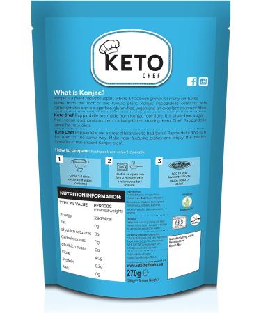 Keto Chef Pappardelle Pasta Instant Noodles - Konjac Vegan Zero Carb & Sugar Free Shirataki Pasta Kit (270g) - Vegan, Low Calorie, Fat Free, Ready to Eat | Pack of 1 - Buy Online on SooperMarket.com