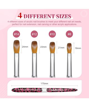 Saviland Acrylic Nail Brush Set - 4PCS Pink Leopard Print Brushes for Nail Extensions & Carving - Sizes 8/10/12/14 - Buy Online on SooperMarket.com