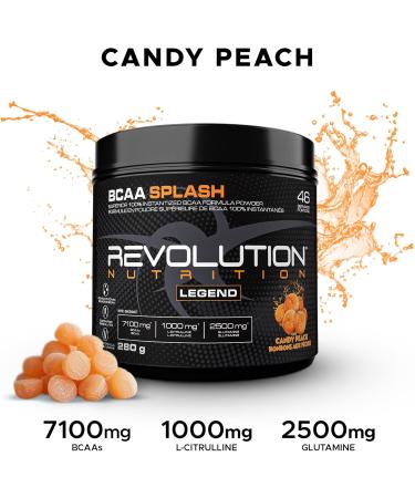 Revolution Nutrition BCAA Splash BCAA Powder Vegan Formula Zero Calorie Lactose Free Muscle Recovery Post Workout 7100 Mg of Branched Chained Amino Acid 1000 mg Citrulline Malate 280 G 46 Servings (Candy Peach 0.62 Pound) Candy Peach 0.62 Pound - Buy Online on SooperMarket.com