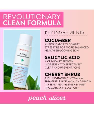 Peach Slices Acne Exfoliating Toner - 2% Salicylic Acid, AHA+BHA Exfoliation - Calming, Breakout Prevention - Alcohol & Sulfate Free - 4 Oz - Buy Online on SooperMarket.com