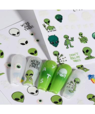 Alien Nail Art Stickers - 3D Astronaut UFO Rocket & Moon Designs | Luminous Self-Adhesive Decals for Women & Girls Manicure Decor - Buy Online on SooperMarket.com