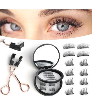 Magnetic Eyelashes without Eyeliner 12 Pieces Reusable Dual Magnetic lashes False Eyelashes No Glue and Eyeliner Needed Natural Look 3D False Lashes Black Eyelashes Waterproof & Easy to Wear