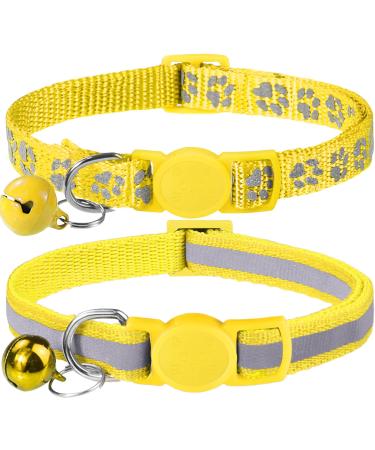 Taglory reflective cat collar with safety clasp and bell 2-piece adjustable collar cat kitten 19-32cm yellow 19-32 cm (2 pack) yellow