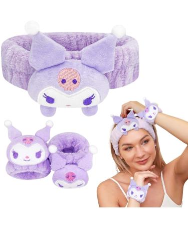 Kugiter Cute Spa Headband and Wristband Set for Face Washing  Kawaii Soft Skincare Headbands for Women Girls  Purple Makeup Headband for Washing Face  Bath  Shower  Beauty