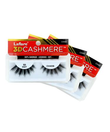 LAFLARE 3D CASHMERE Eyelashes Natural Look Wispy Glam Fresh Fluffy Soft Reusable Luxurious Handmade Strips False Lashes - 3 PACKS BUNDLE SPECIAL CH (CH406 3) CH406 3