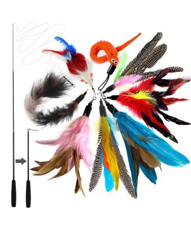 Onebarleycorn cat toys springs cat angel with springs with feathers cat toys with 1 scalable bars 8 cat feathers replacement springs 9 pieces (1 Pack)