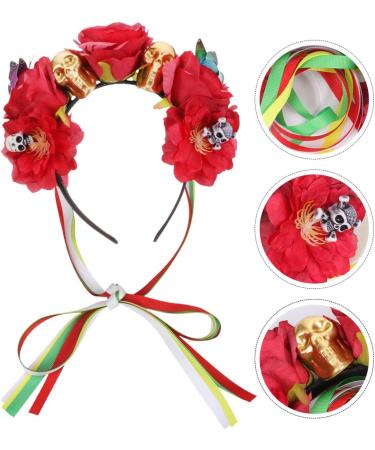Minkissy Halloween Flower Headband Mexican Rose Flower Crown Skull Headpiece dia de los muertos Flower Crown (Red) - Buy Online on SooperMarket.com