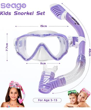 Kids Snorkel Set - Dry Top Snorkel Mask for Boys and Girls - Anti-Fog, Leak-Proof, 180 Panoramic View - Purple Snorkel Kit for Youth - Buy Online on SooperMarket.com