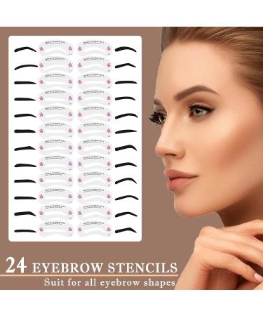 Waterproof Eyebrow Stamp Stencil Kit - 24 Stencils, Brush, Trimmer (Dark Brown) - Buy Online on SooperMarket.com