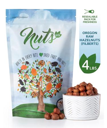 Oregon Hazelnuts (Filberts) - Raw & Unsalted | JUMBO SIZE | Steam Pasteurized, NON-GMO | No Shell, Just Kernels | 4 LB Resealable Bags - Buy Online on SooperMarket.com