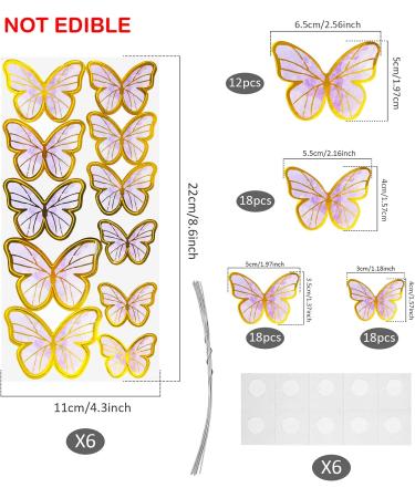 66 Pack Purple Gold Butterfly Cupcake Toppers for Wedding & Birthday Party Decor - Buy Online on SooperMarket.com