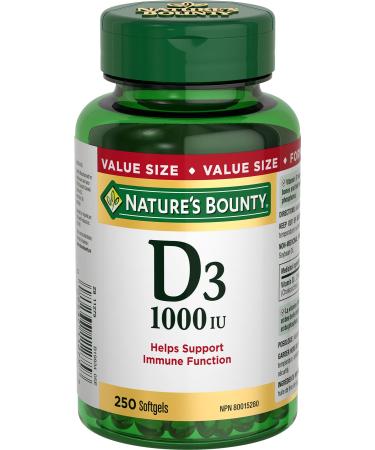 Nature's Bounty Vitamin D3 1000IU Supplement Helps Maintain Immune Function Bones and Teeth 250 Softgels