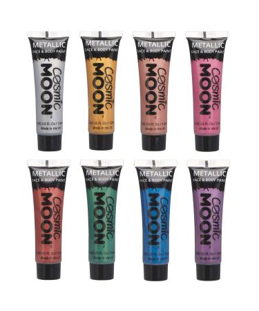 Face & Body Metallic Paint by Cosmic Moon - Water Based Face Paint Makeup for Adults Kids - 12ml (Set of 8)