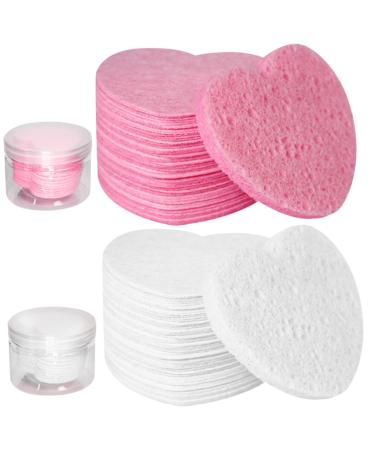 Facial Sponges for Cleansing 50Pcs Heart Shape Reusable Compressed Facial Sponges Strong Water Absorption Fast Drying Cellulose Makeup Remover Pads
