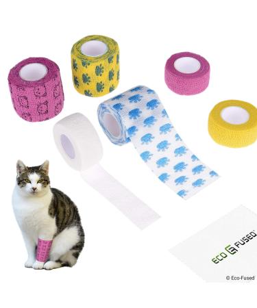Self -adhering bandage - sports injury wrap tape for cats - 6 -pack - supports muscles and joints - easy to use and tear - not adhering to hair - elastic water -repellent for cats: 6 pieces