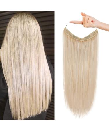 REECHO Invisible Wire Hair Extensions with Transparent Headband Adjustable Size Removable Secure Clips in Straight Secret Hairpiece for Women (24 Inch Light Blonde) 24 Inch (Pack of 1) Light Blonde