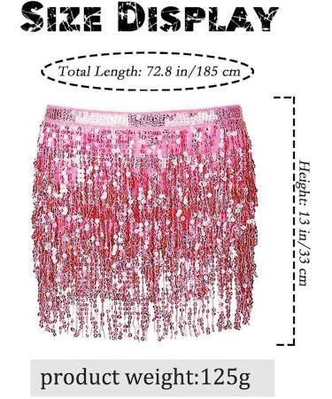 TWINKLEDE Boho Fringe Sequin Tassel Belly Dance Hip Scarf in D Pink - For Women and Girls - Buy Online on SooperMarket.com