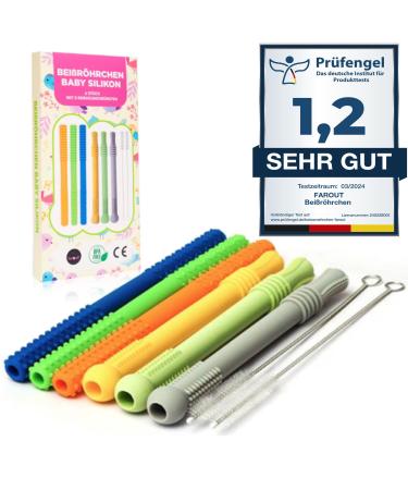 Bite tube BPA -free silicone 6 pieces of dental aid with 2 cleaning brushes bite ring baby grayling violet root baby teeth - multi