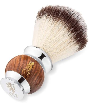 The Cambridge Cut Throat Luxury Missanda Hardwood and Stainless Steel Men's Shaving Brush for Soap Foam or Cream with Premium Synthetic Silvertip Vegan Friendly Badger Bristles Male Grooming Present