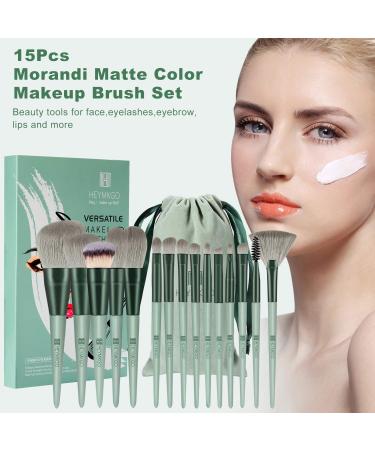 HEYMKGO 15Pcs Makeup Brush Set - Premium Synthetic Bristles for Liquid & Powder Makeup Application - Green - Buy Online on SooperMarket.com