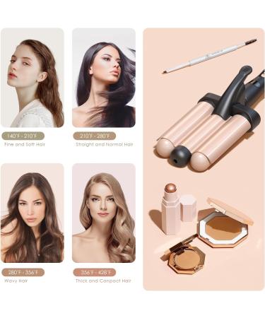 3 Barrel Curling Iron Wand - 1.25 Inch Ceramic Tourmaline Triple Barrel Hair Waver with Adjustable Temperature & LCD Display - Portable Rose Gold Crimper for Effortless Beach Waves - Buy Online on SooperMarket.com