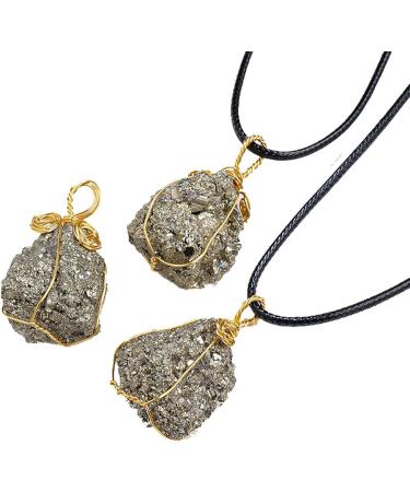 Pyrite Crystal Pendant - Natural Gold Wire Wrapped Raw Pyrite Necklace for Men Handmade Healing Gemstone Pendant Necklace with Black Macrame Cord Frifer - Buy Online on SooperMarket.com