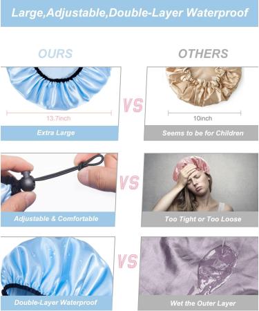 Auban Reusable Shower Cap for Women | Waterproof Satin Exterior | EVA Lining | Extra Large & Adjustable Hair Cap | 3 Colors (Blue, Pink, Green) - Buy Online on SooperMarket.com